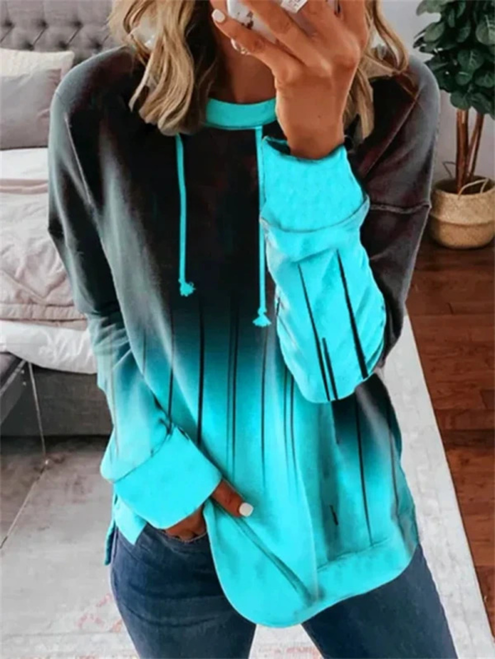 ZARA Trendy Oversized Round Neck Ombre Print Sweatshirt